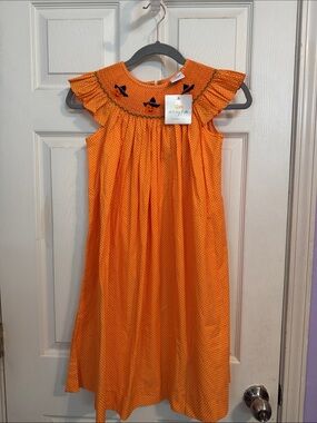 Girls Orange Smocked Halloween Witch Dress by Stitchy Fish